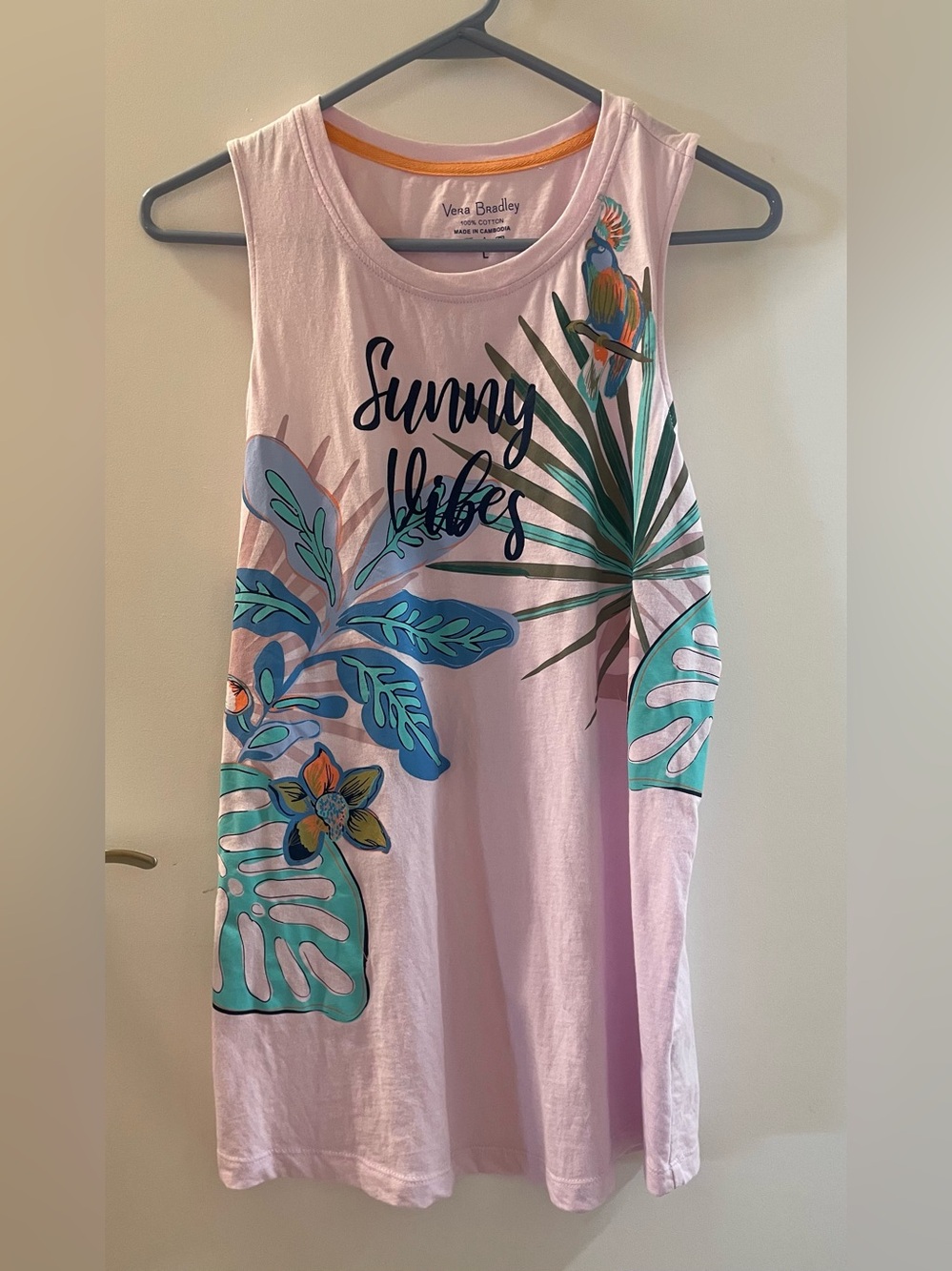 Vera Bradley “Sunny Vibes” Light Pink Tropical Tank Top / Large